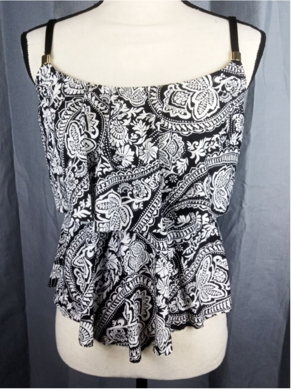 Women's 24th & Ocean Black & White Paisley Tankini top, size S